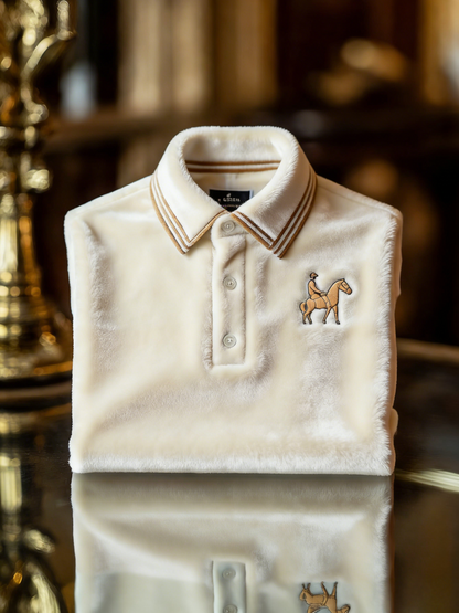 Men's Velvet Business Logo Print Long Sleeve Polo Shirt