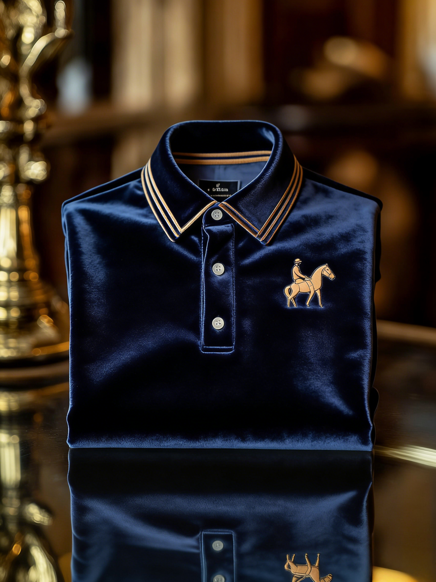 Men's Velvet Business Logo Print Long Sleeve Polo Shirt