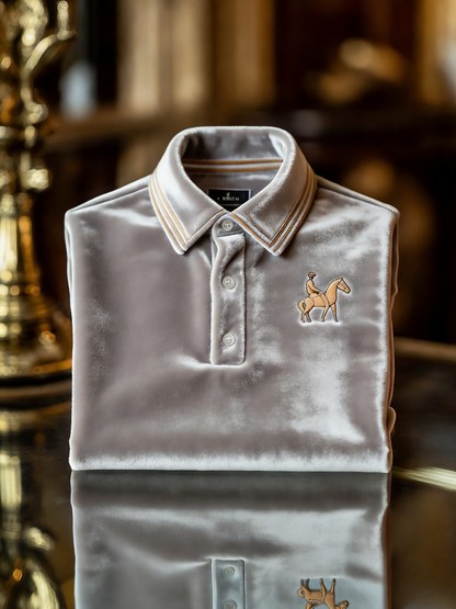 Men's Velvet Business Logo Print Long Sleeve Polo Shirt
