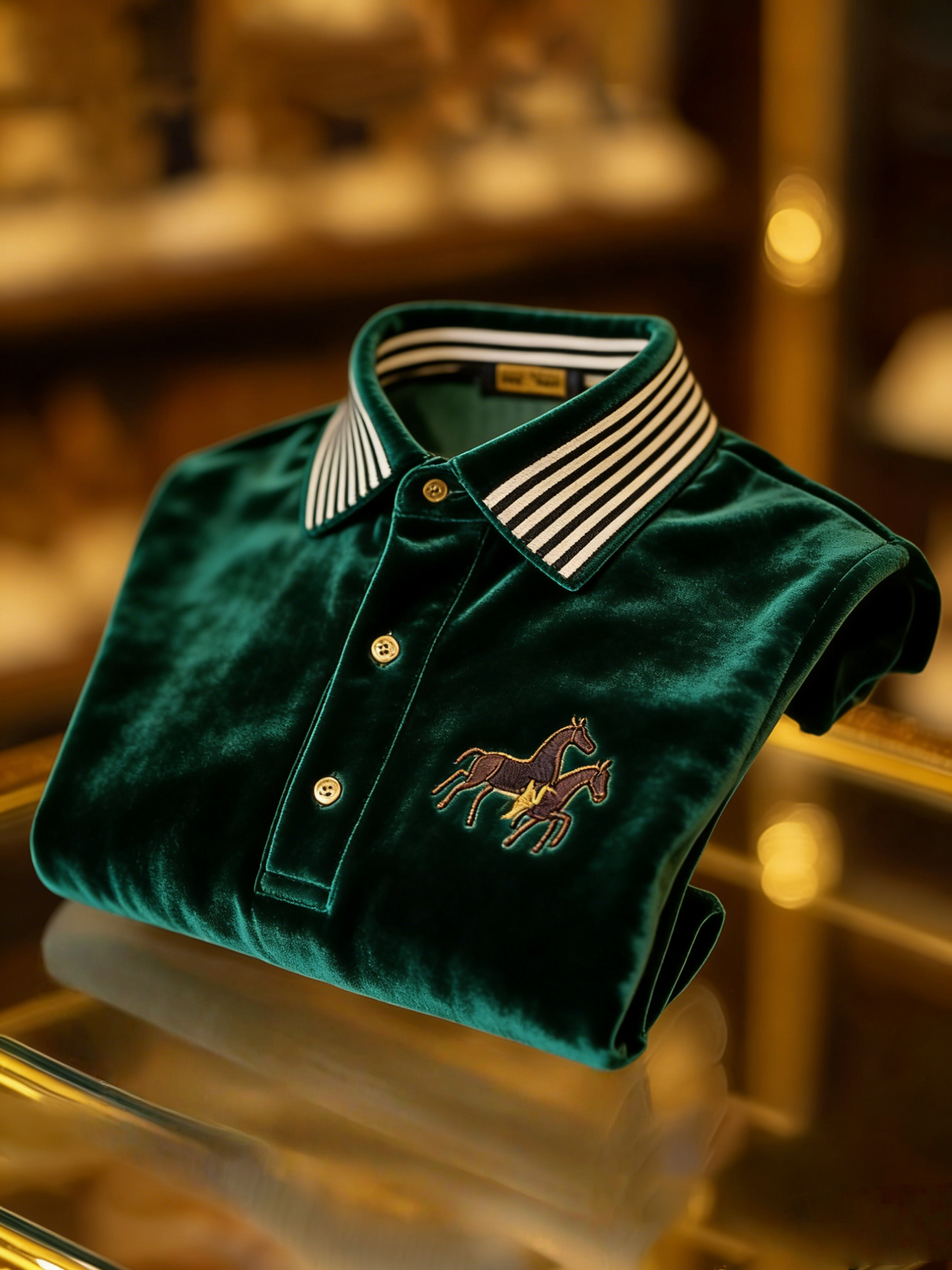 Men's Velvet Business Logo Print Long Sleeve Polo Shirt