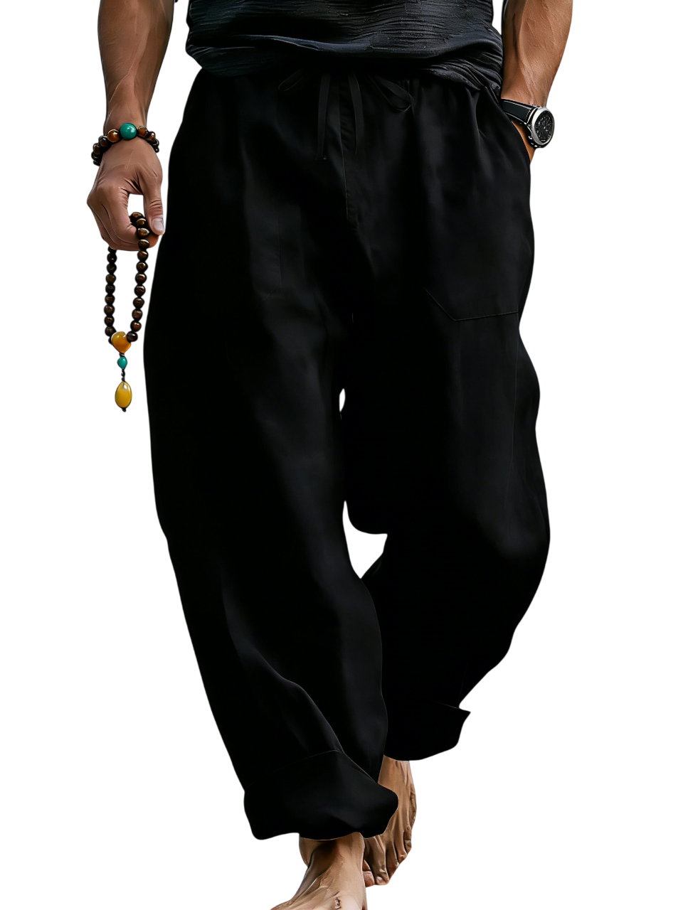 Men¡¯s Linen Blend Loose Fit Pants  Breathable Summer Beach Trousers