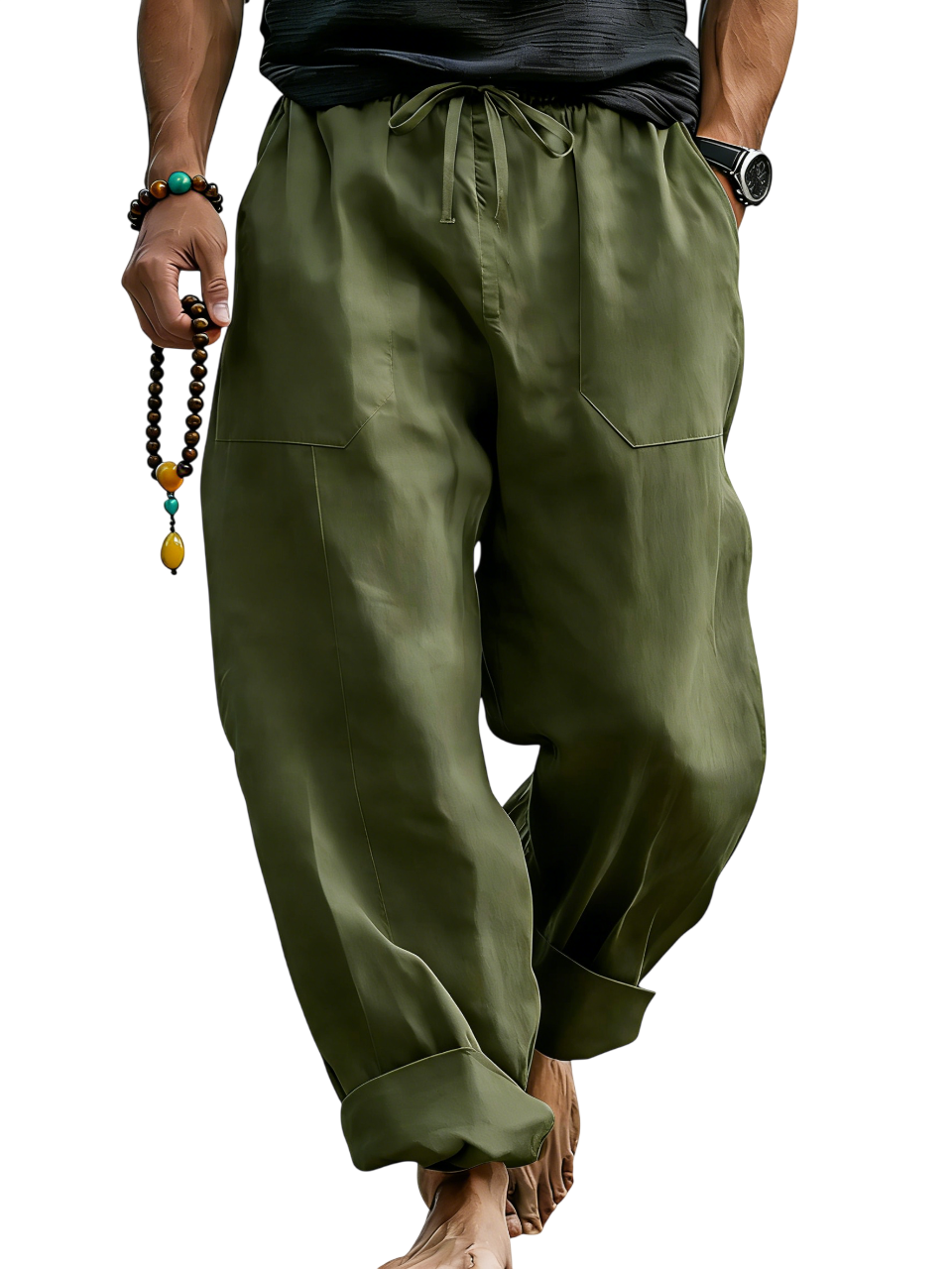 Men¡¯s Linen Blend Loose Fit Pants  Breathable Summer Beach Trousers