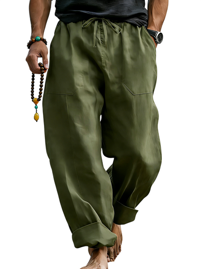 Men¡¯s Linen Blend Loose Fit Pants  Breathable Summer Beach Trousers