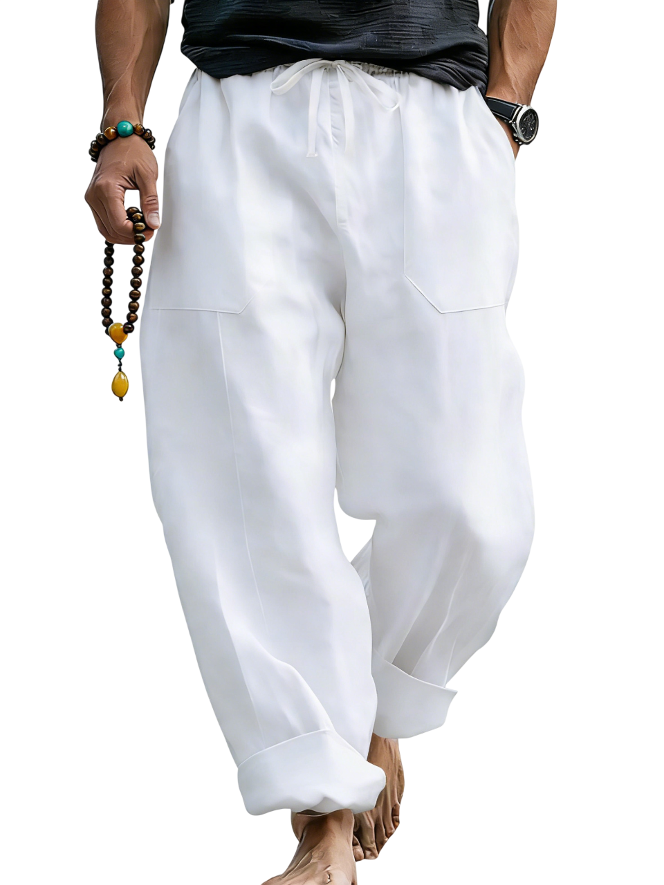 Men¡¯s Linen Blend Loose Fit Pants  Breathable Summer Beach Trousers