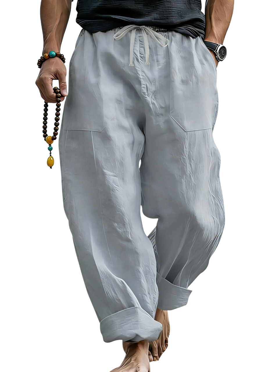 Men¡¯s Linen Blend Loose Fit Pants  Breathable Summer Beach Trousers