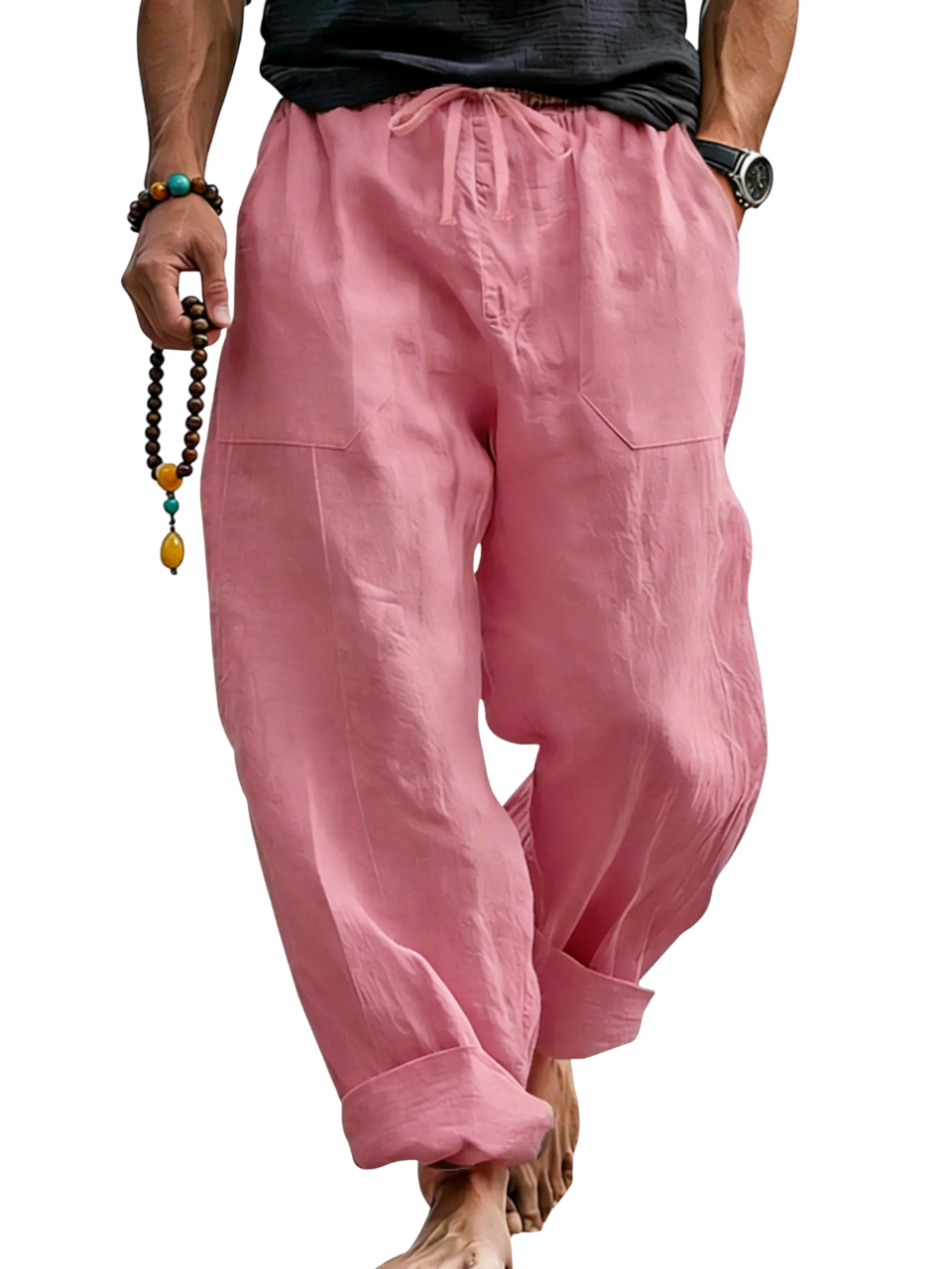 Men¡¯s Linen Blend Loose Fit Pants  Breathable Summer Beach Trousers