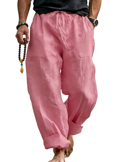Men¡¯s Linen Blend Loose Fit Pants  Breathable Summer Beach Trousers