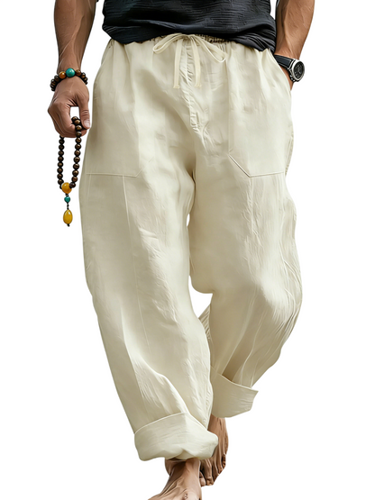 Men’s Linen Blend Loose Fit Pants  Breathable Summer Beach Trousers
