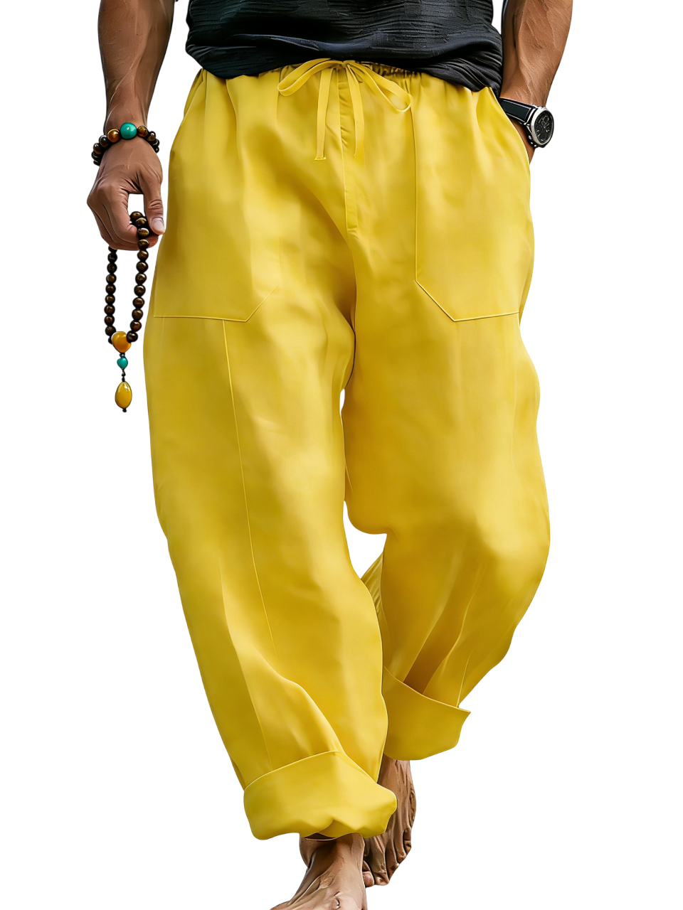 Men¡¯s Linen Blend Loose Fit Pants  Breathable Summer Beach Trousers