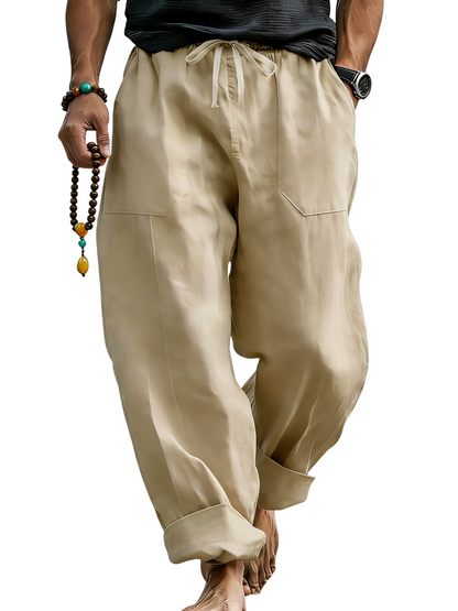 Men’s Linen Blend Loose Fit Pants  Breathable Summer Beach Trousers