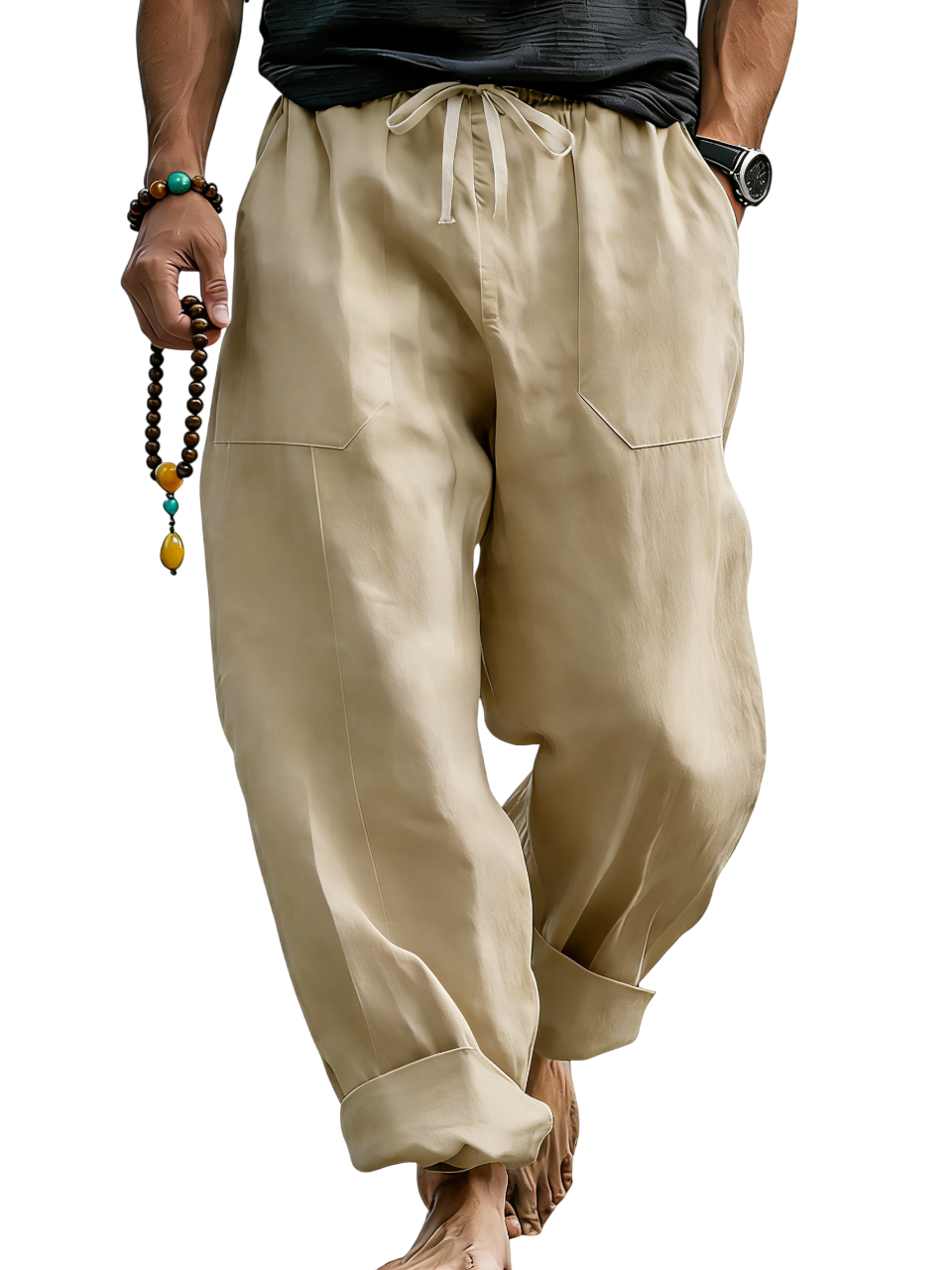 Men¡¯s Linen Blend Loose Fit Pants  Breathable Summer Beach Trousers