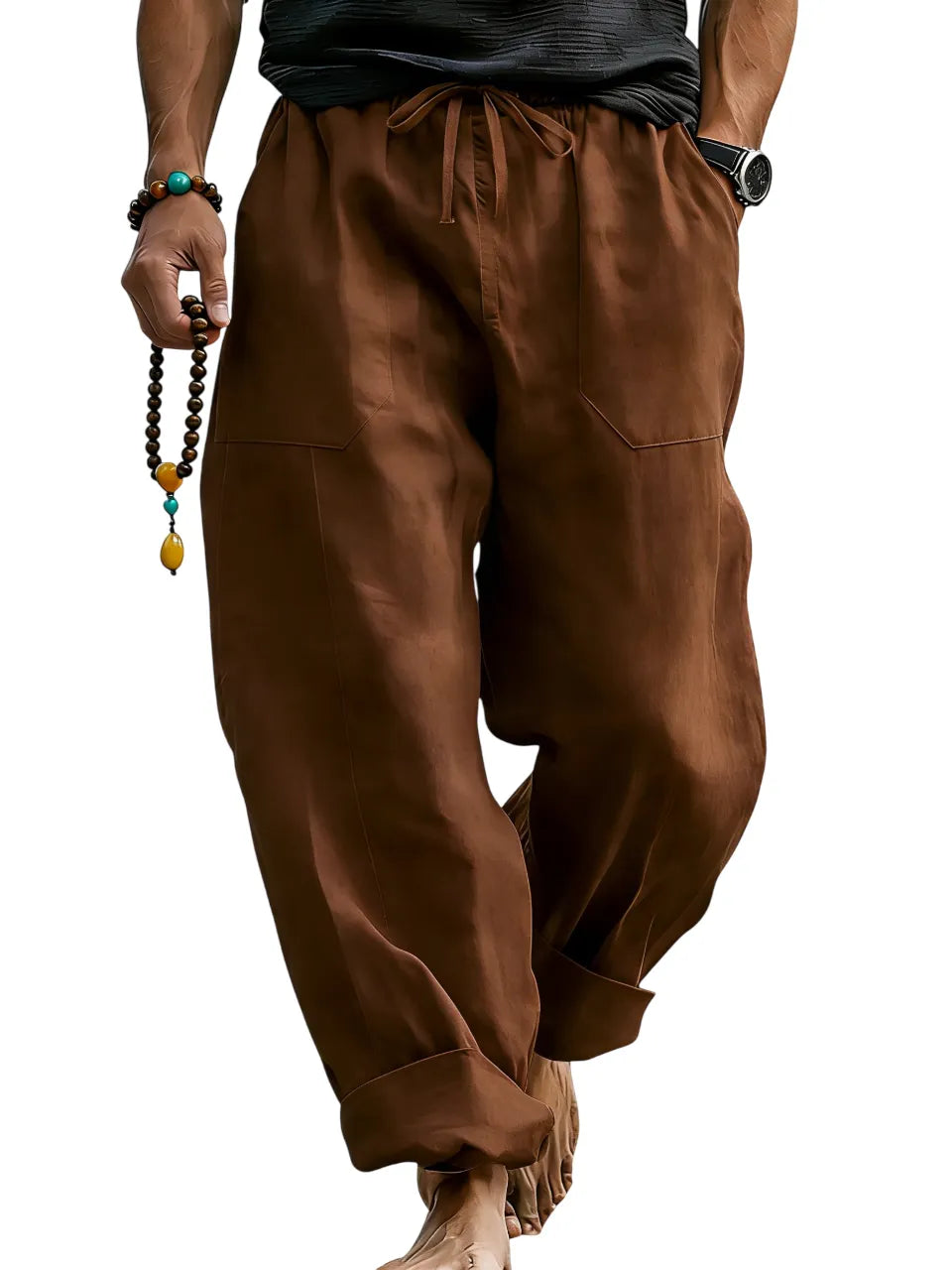 Men¡¯s Linen Blend Loose Fit Pants  Breathable Summer Beach Trousers