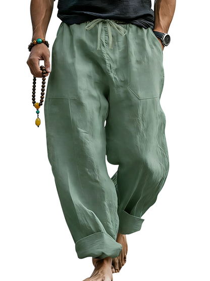 Men¡¯s Linen Blend Loose Fit Pants  Breathable Summer Beach Trousers
