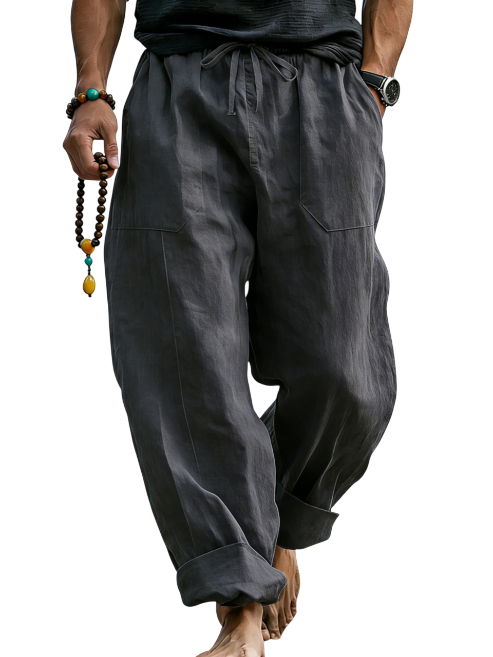 Men¡¯s Linen Blend Loose Fit Pants  Breathable Summer Beach Trousers