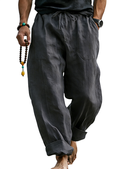 Men¡¯s Linen Blend Loose Fit Pants  Breathable Summer Beach Trousers