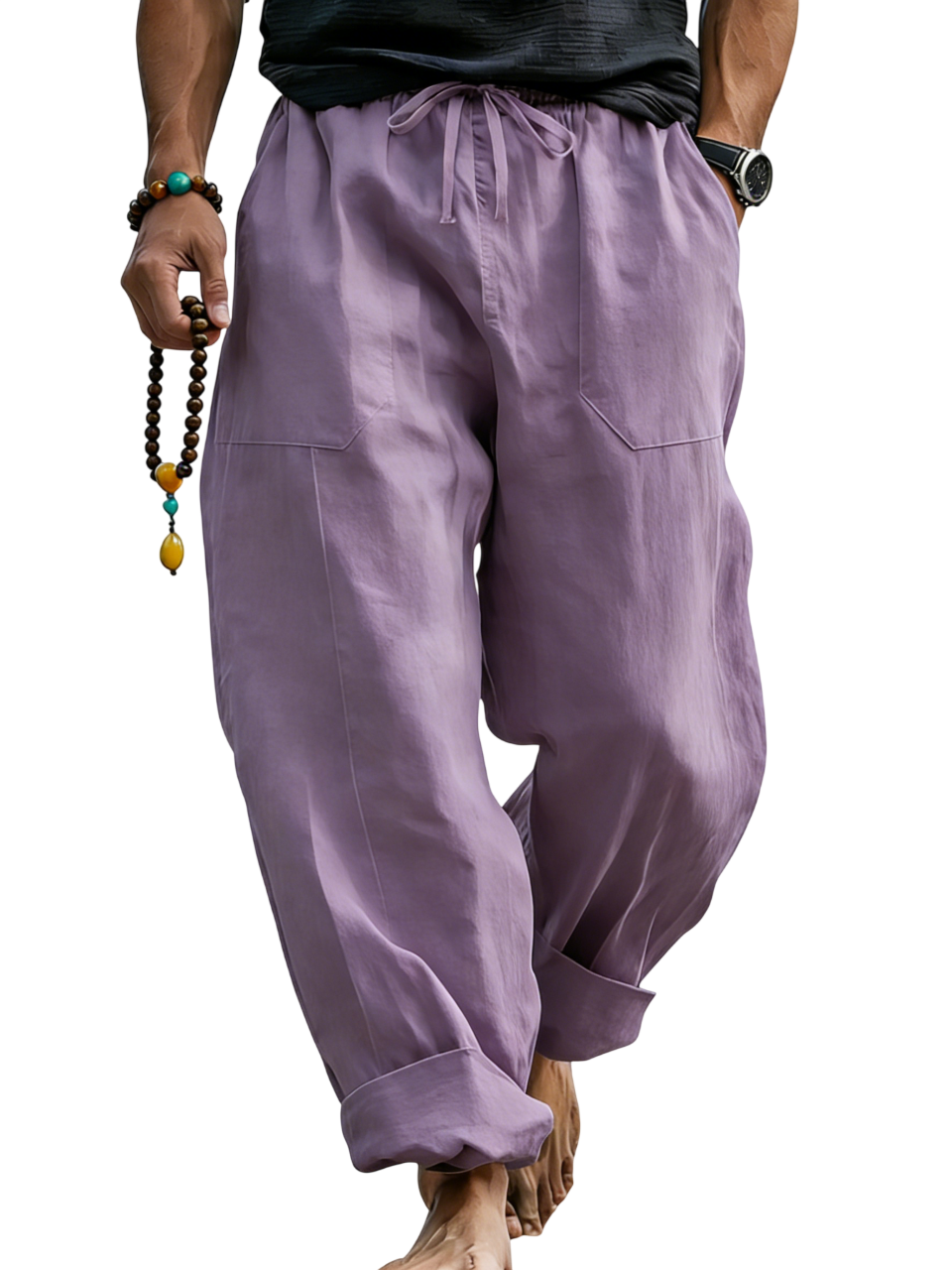 Men¡¯s Linen Blend Loose Fit Pants  Breathable Summer Beach Trousers