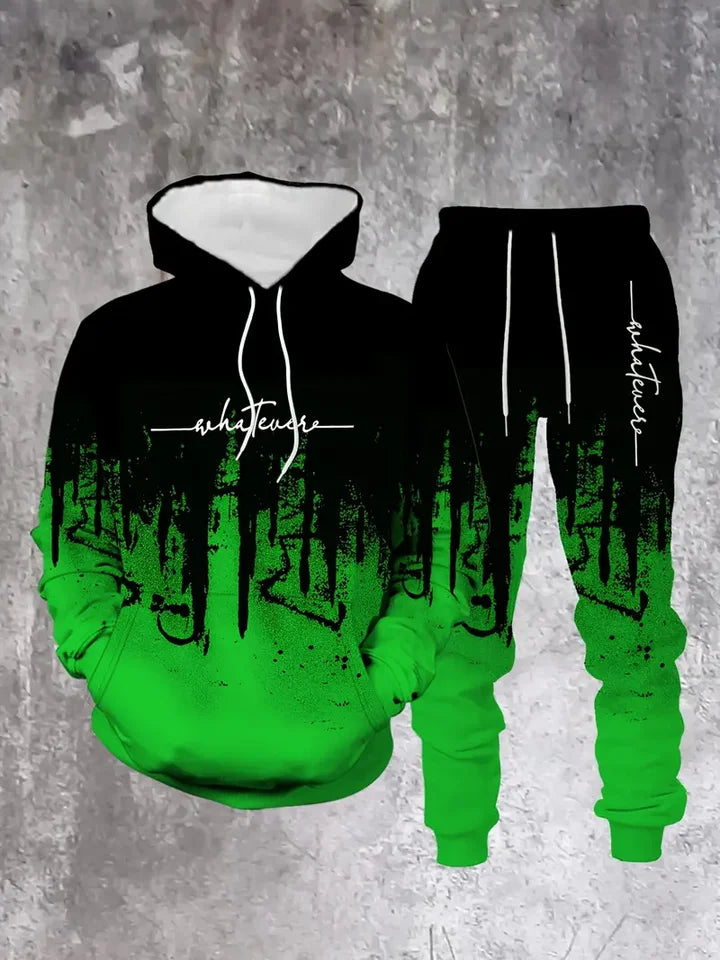 Gradient Color Paris Tracksuit Outfit Men's Street Fashion 3D Print Sport Hoodie 2-Piece Autumn/Winter Sweatshirt Sweatpants Set