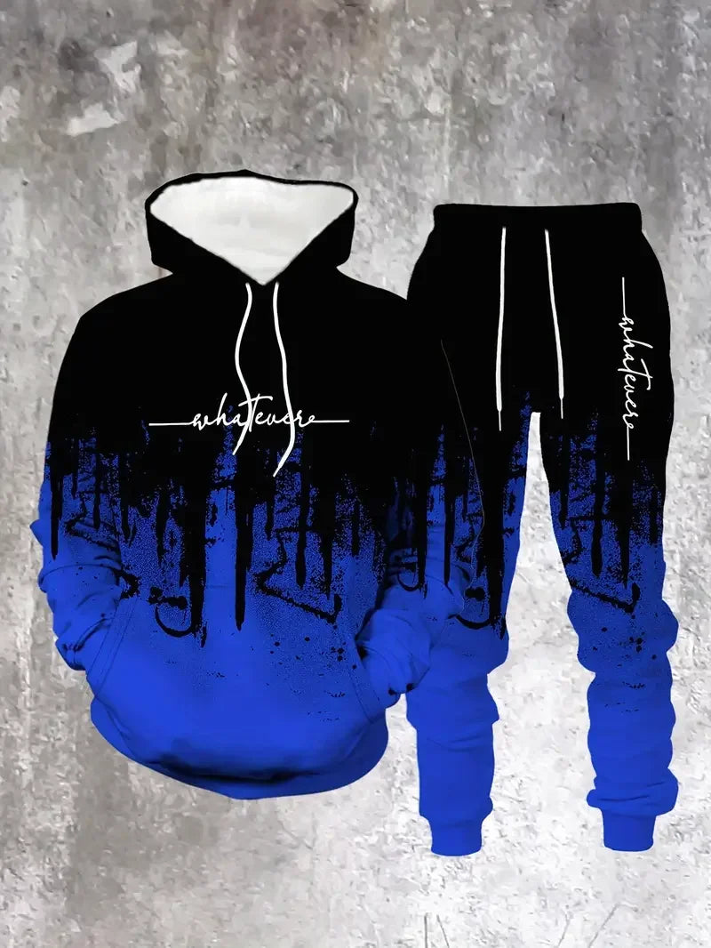 Gradient Color Paris Tracksuit Outfit Men's Street Fashion 3D Print Sport Hoodie 2-Piece Autumn/Winter Sweatshirt Sweatpants Set