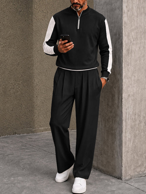 Urban Casual Contrast Sporty Polo Pants Set