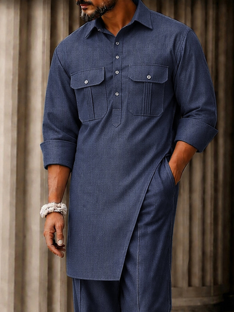 Elevated Casual Longline Tunic Shirt Pants Set