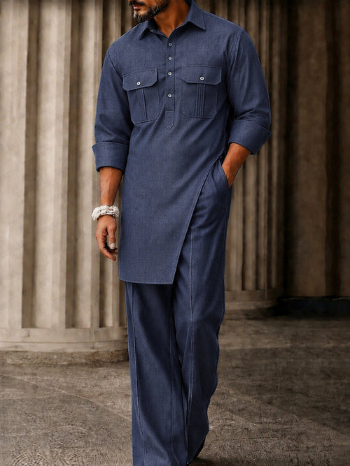 Elevated Casual Longline Tunic Shirt Pants Set