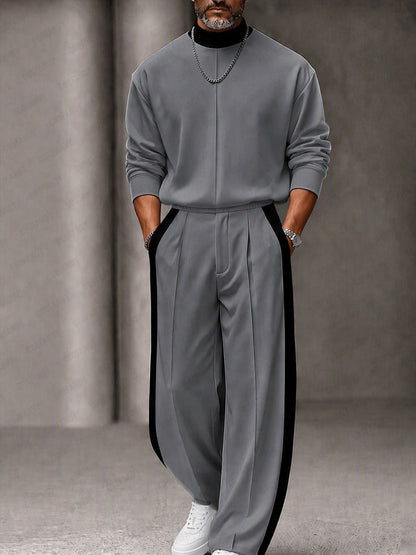 Urban Contrast Rib Mock Neck Top Pants Set