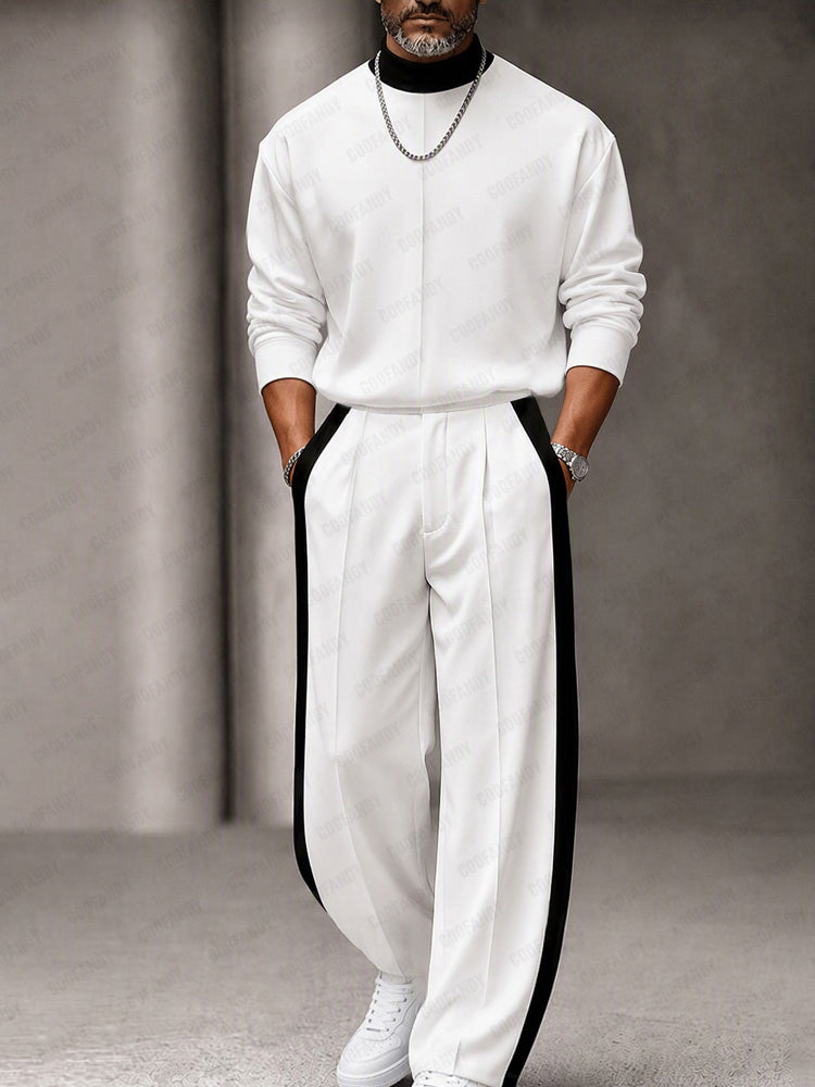 Urban Contrast Rib Mock Neck Top Pants Set