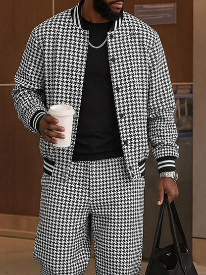 Casual Houndstooth Color Block Webbing Matching Set