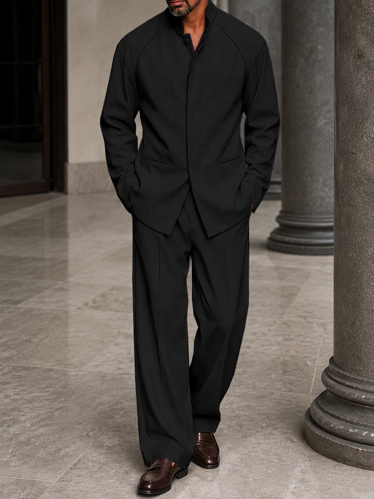 Smart Casual Hidden Placket Jacket Pants Set