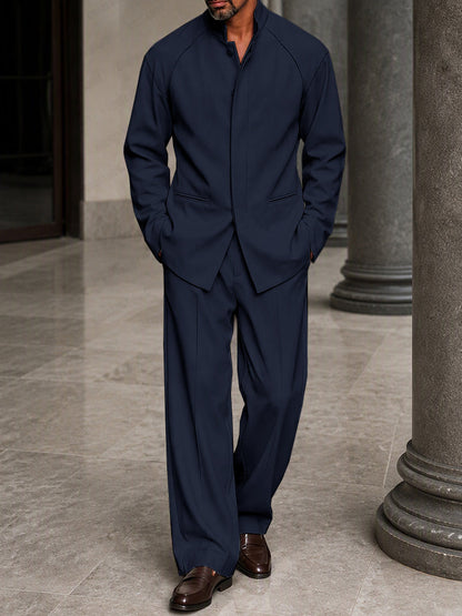 Smart Casual Hidden Placket Jacket Pants Set