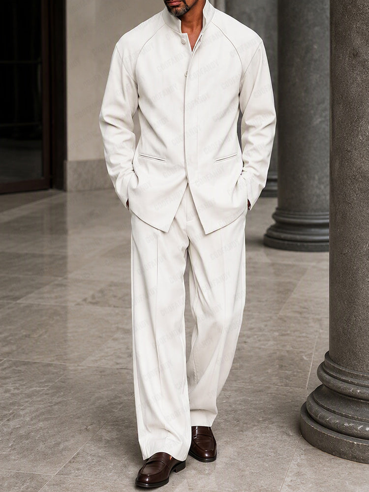 Smart Casual Hidden Placket Jacket Pants Set