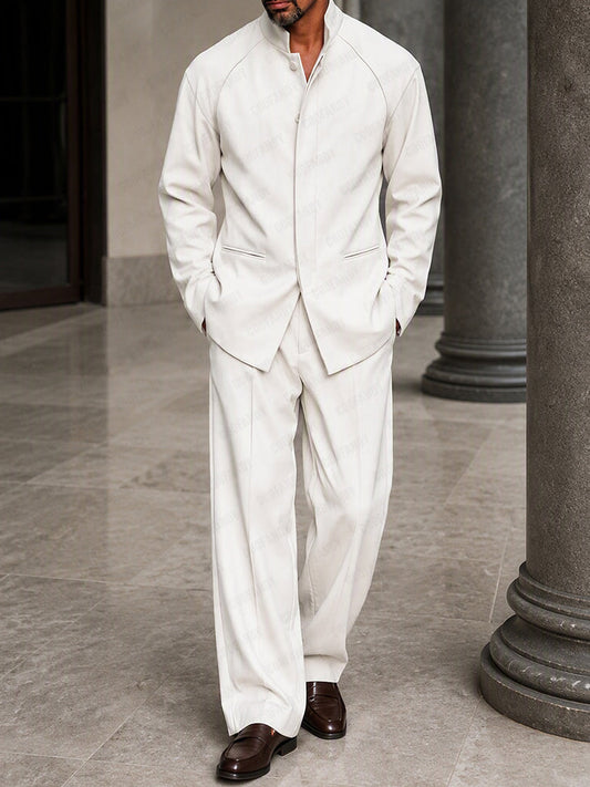 Smart Casual Hidden Placket Jacket Pants Set