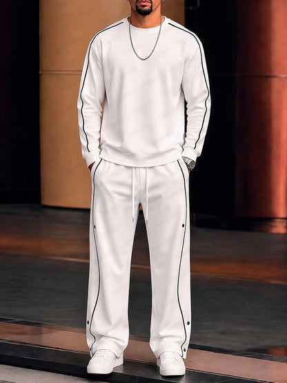 Casual Contrast Piping Sweatshirt Pants Set