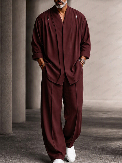 Casual Relaxed Fit Shoulder Pleats Shirt Set