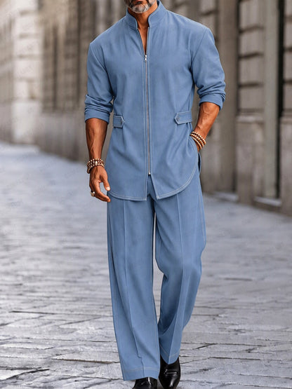 Modern Streetwear Zip-Up Jacket Pants Set