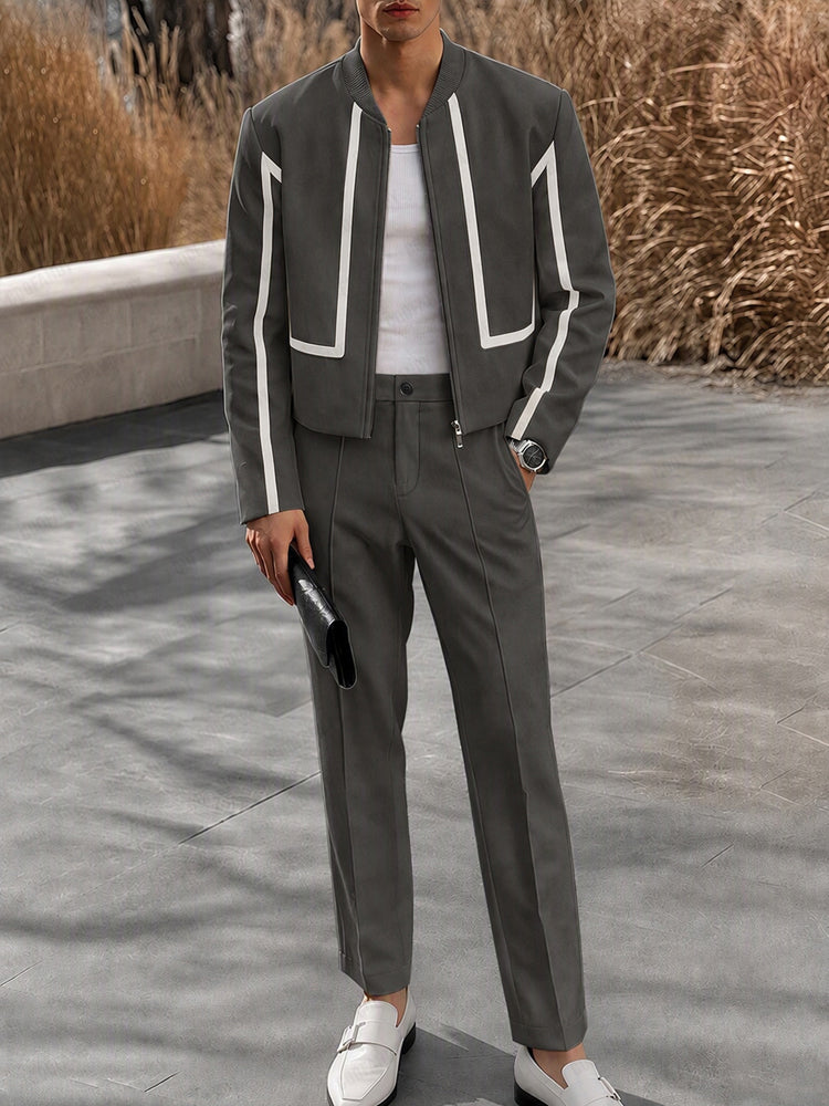 Urban Moto-Style Colorblock Jacket Pants Set