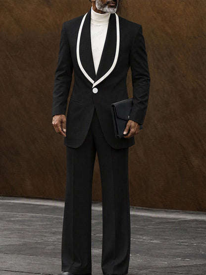 Elegant Contrast Shawl Collar Blazer Set