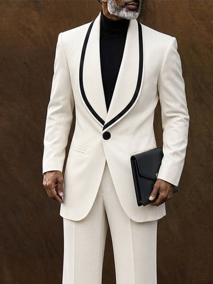 Elegant Contrast Shawl Collar Blazer Set
