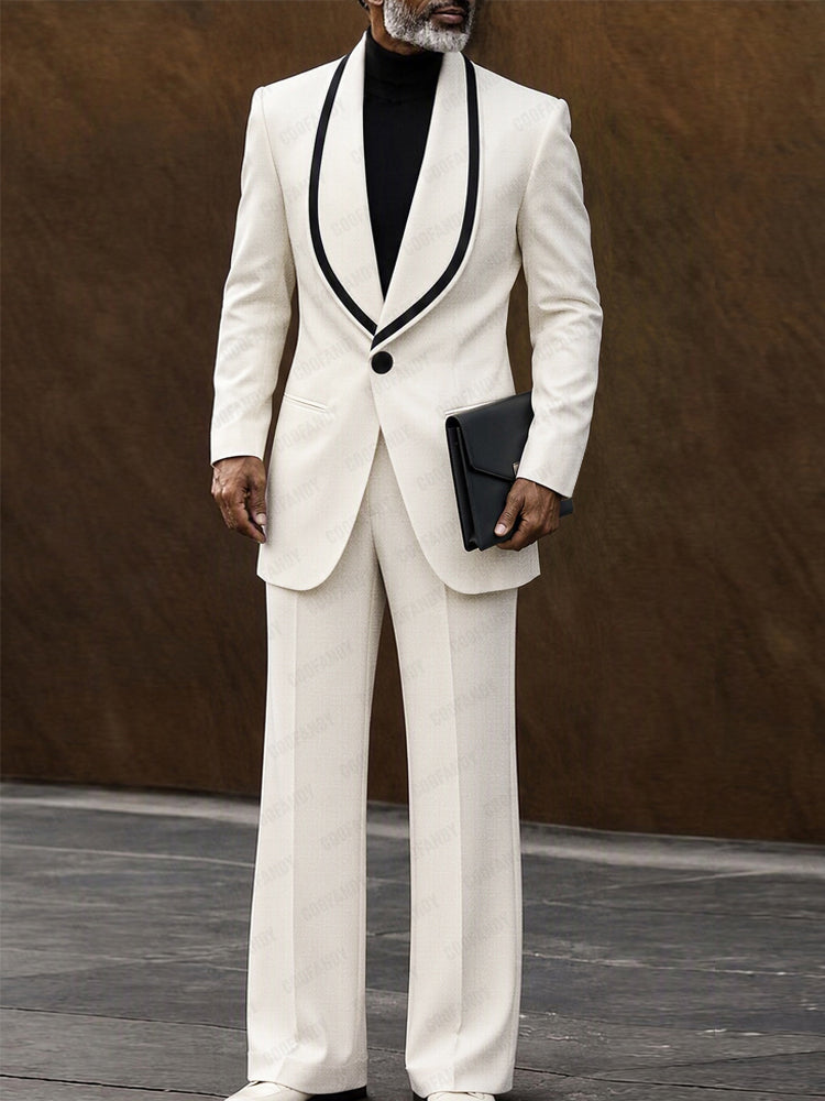 Elegant Contrast Shawl Collar Blazer Set