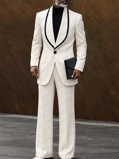 Elegant Contrast Shawl Collar Blazer Set