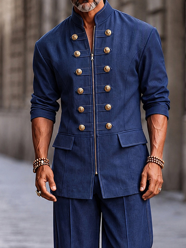 Modern Button Decor Faux Denim Co-ord Set
