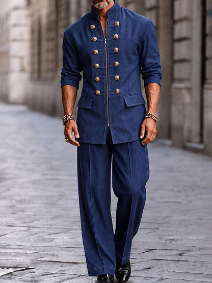 Modern Button Decor Faux Denim Co-ord Set