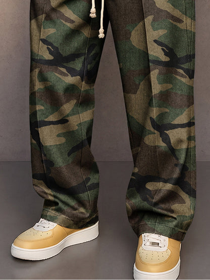 Casual Camouflage Printed Drawstring Pants