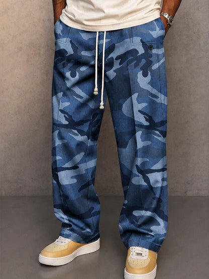Casual Camouflage Printed Drawstring Pants