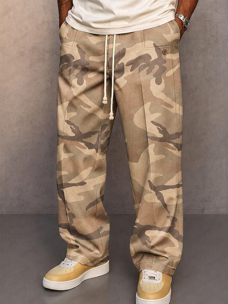 Casual Camouflage Printed Drawstring Pants