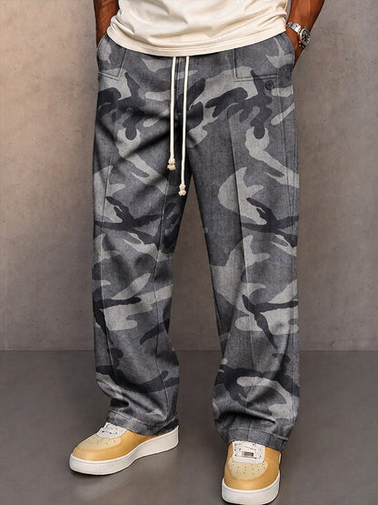 Casual Faux Denim Drawstring Pants