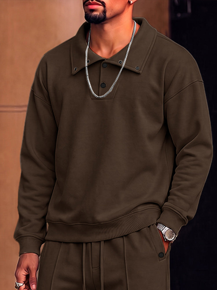 Casual Convertible Collar Fleece Sweatshirt Set