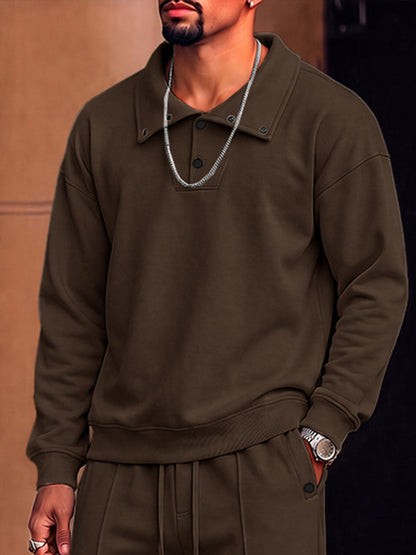 Casual Convertible Collar Fleece Sweatshirt Set