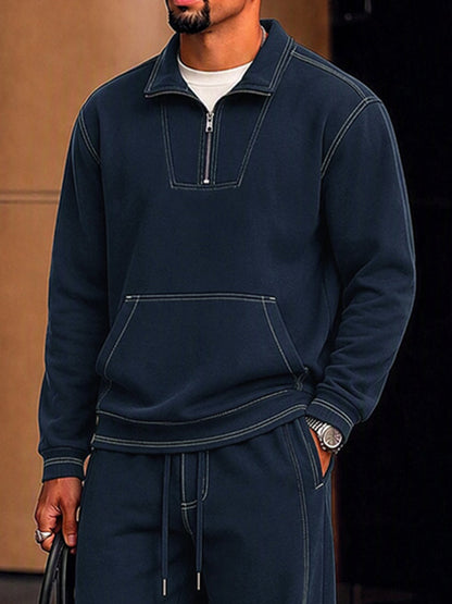 Sporty Faux Suede Contrast Stitching Matching Set