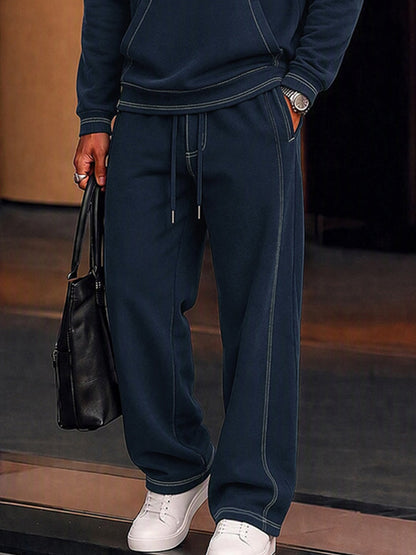 Sporty Faux Suede Contrast Stitching Matching Set